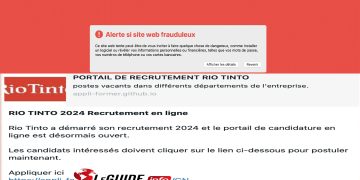 Sites d’hameçonnage : Rio Tinto alerte sur un lien frauduleux en circulation