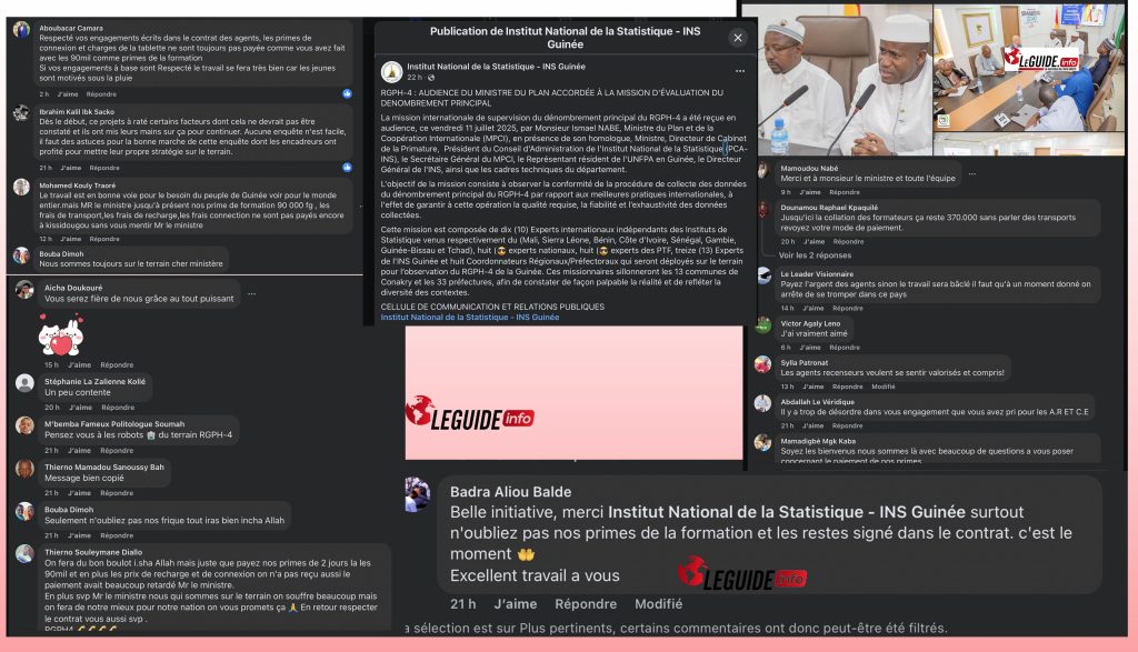 RGPH4 : Experts sur le terrain, tensions parmi les agents recenseurs 2 CAPTURE DECRAN DU POST ET DE QUELQUES COMMENTAIRES