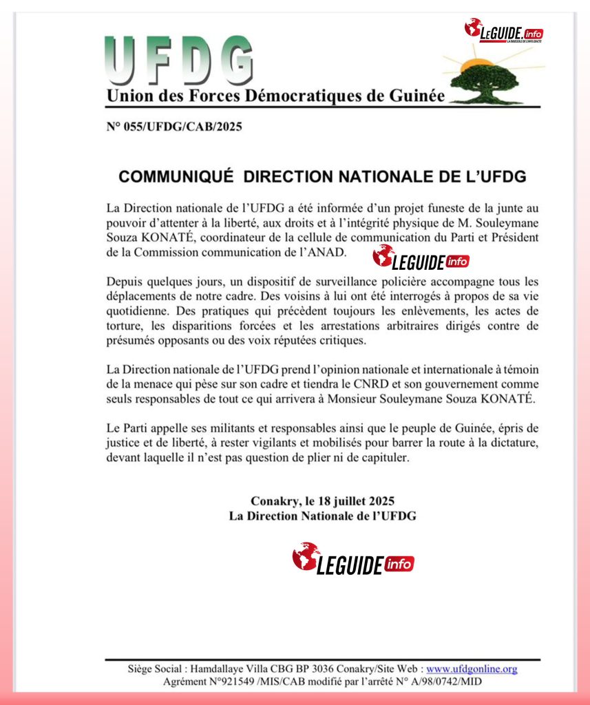 Guinée : Qui en veut à Souleymane Souza Konaté ? L'UFDG dénonce un "plan machiavélique" contre son cadre ! 2 Communique de lUFDG