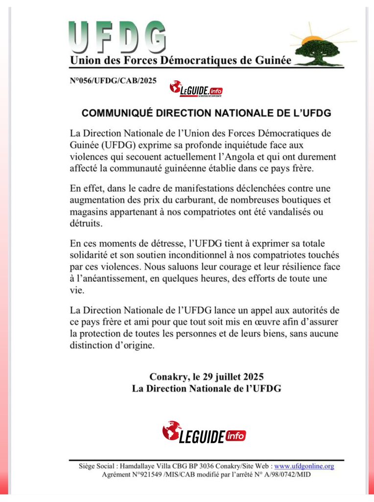Violences contre des guinéens en Angola : l’UFDG dénonce et apporte son soutien ! 2 Communique de lUFDG sur les violances survenues en Angola