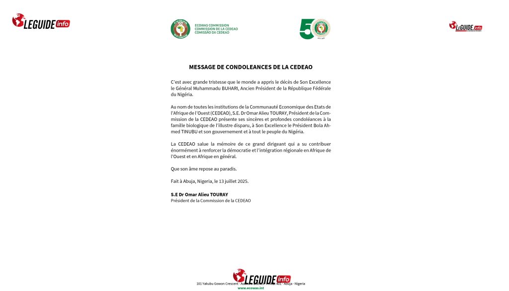DECES DE LANCIEN PRESIDENT DU NIGERIA VOICI LE MESSAGE DES CONDOLEANCES DE LA CEDEAO