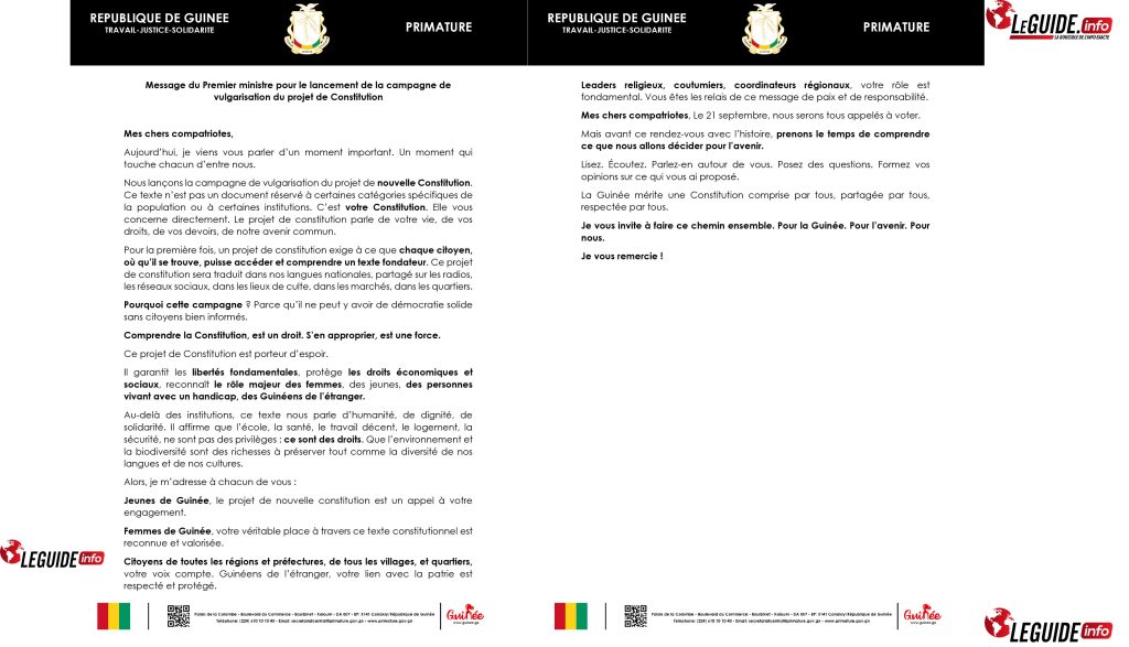 Décryptage Constitutionnel : La Guinée en marche vers la vulgarisation 2 Discours PM Constitution