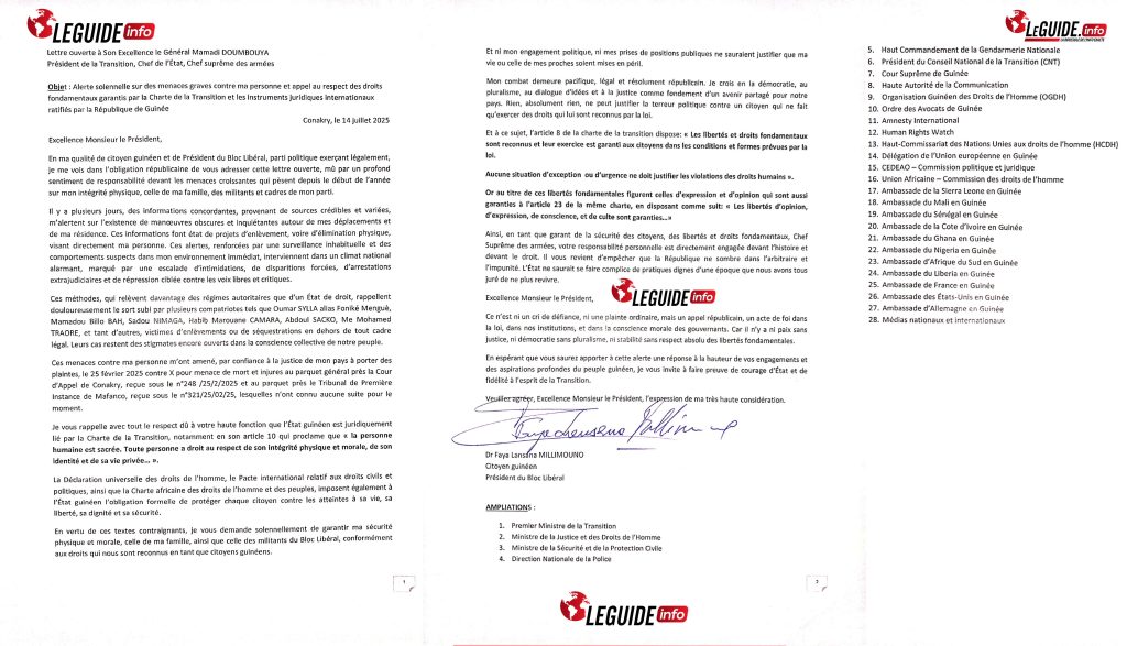 Lettre Ouverte de Dr Faya Millimouno au President de la transition 2