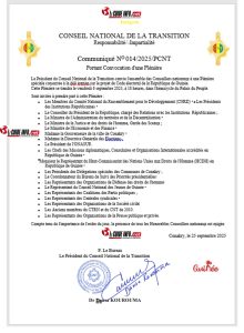 COMMUNIQUE No 014 de 2025 Conseil National de la Transition