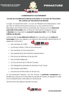 Communique du gouvernement de transition de Guinee