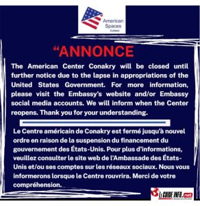 Urgent : le centre américain de Conakry fermé jusqu’à nouvel ordre ! 4 NOTE DE FERMETURE DU CENTRE AMERICAIN