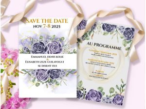 Week-end rose à Conakry : la journaliste Élisabeth Guilavogui se marie ! 2 Carte de faire part du mariage de la Journaliste Elisabeth et Emmanuel Denis Kolie