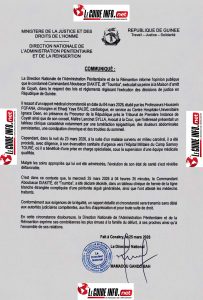 Communiqué de l'Administration Pénitentiaire de Conakry