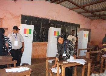 Un bureau de vote à l'école primaire Bakoutoubou de lavage àSangarédi