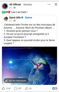 Capture d'écran du post de 4G et de Djani Alfa