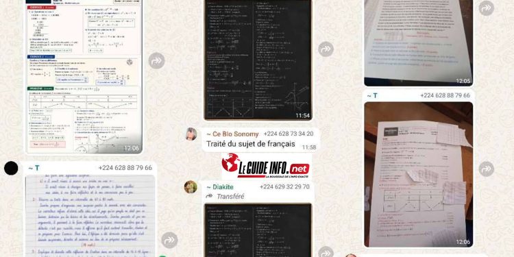 Capture d'écran des groupes WhatsApp fourni par le service des examens nationaux
