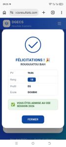 CEE 2026 : l'école de Doubhi brille dans la préfecture de Boké 3 Rouguiatou Bah, l'étoile de Doubhi